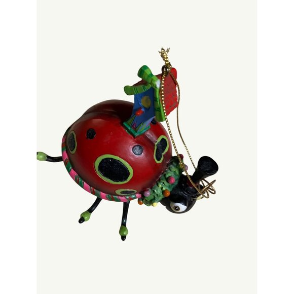 Ladybug Christmas Ornament With Birdhouse & Festive Accents - Picture 2 of 12